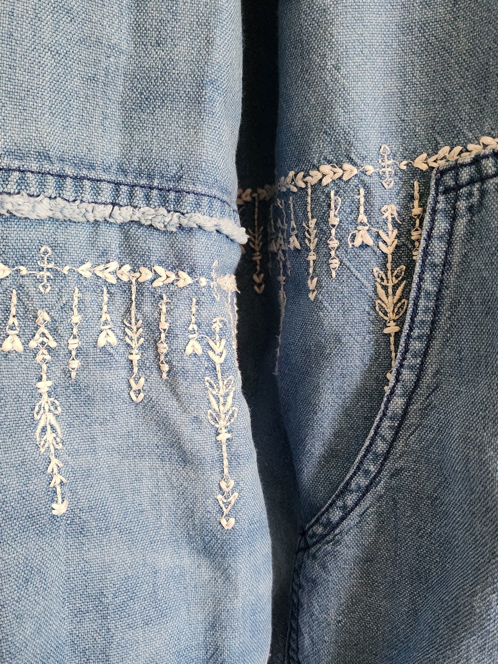 BLANKNYC Embroidered Denim Hooded Lace Up Boho Anorak Pullover Jacket XS - Picture 5 of 13